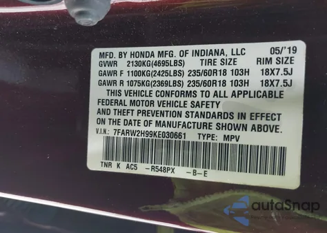 2019 Honda Cr-V Touring z USA, uszkodzony, nr VIN 7FARW2H99KE030661